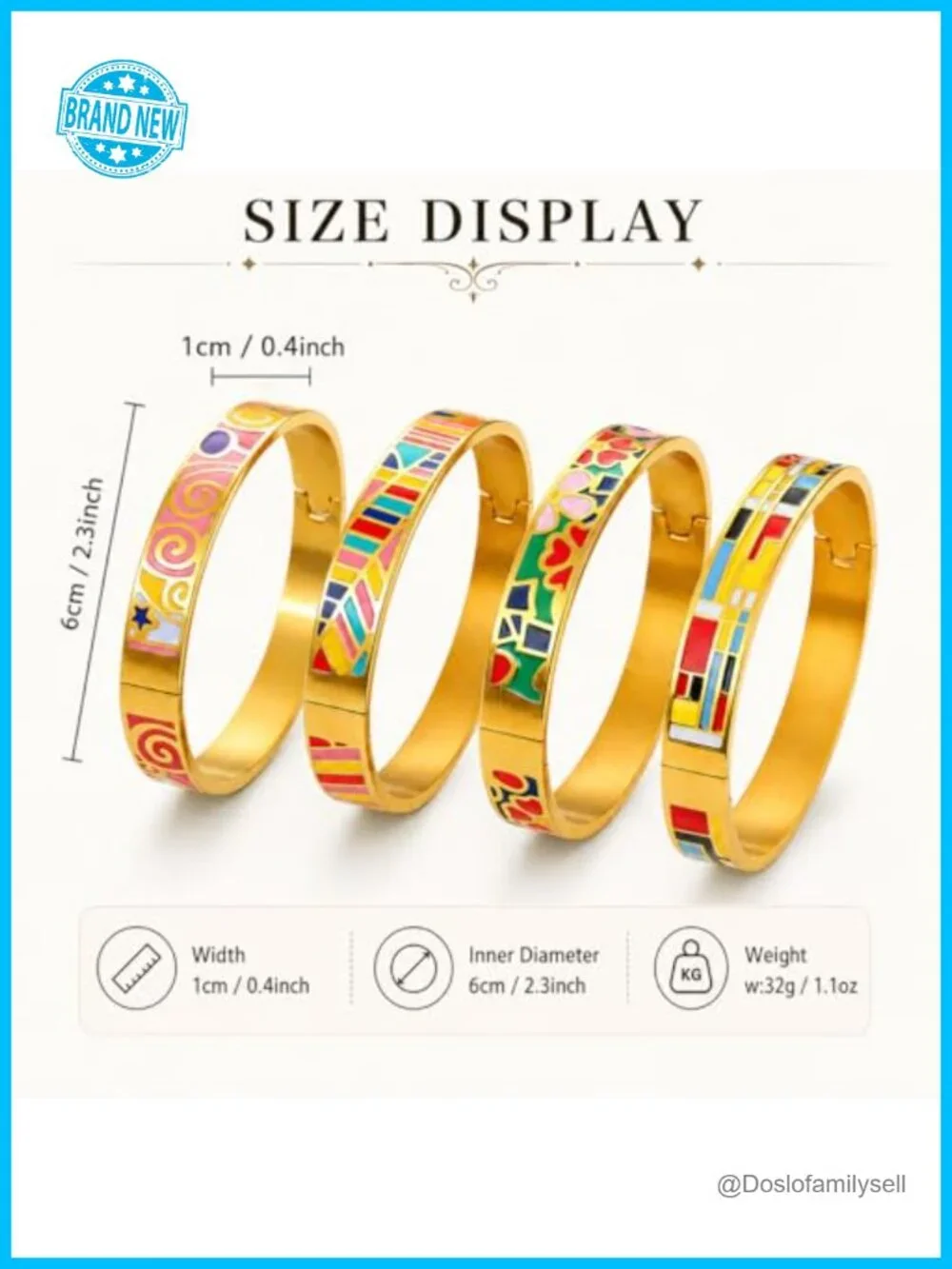4Pcs 18K Gold Plated Stainless Steel Floral Enamel Bangle Bracelets Stackable